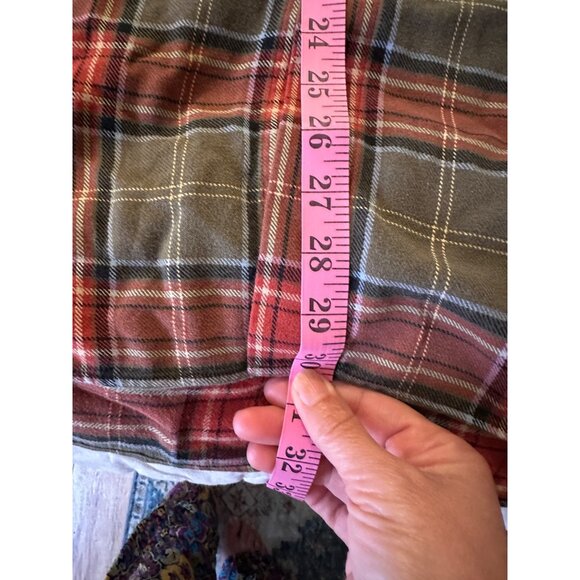 Austin Reed Mens L Cotton Flannel Plaid Shirt Suede Elbow Patches pockets chore - Picture 9 of 14